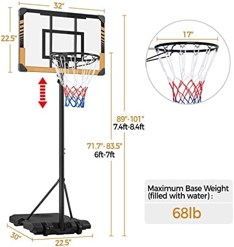 Систем за кошарка на кошарка за кошарка на Yaheetech, поставени хонорарни кошаркарски штанд 28 ''/32 '' PVC систем за табла со тркала за спортови