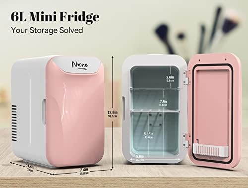 Nxone Mini фрижидер, 6 литар/8 Can AC/DC мал фрижидер, преносен термометриски ладилник и потопол замрзнувач за кожата за кожата