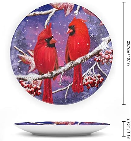 Црвена кардинална птица се наоѓа на снежни гранки гроздобер коска Кина Декоративна плоча со приказ Слатка за слатка плоча подарок за дома