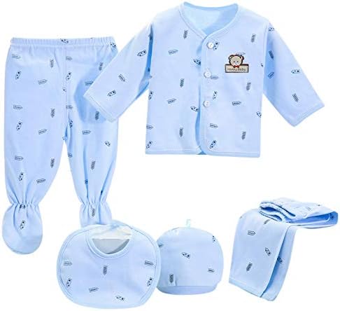 Бебе 5 парчиња ракав+врвови за биб+капа+панталони долги девојки облеки поставени момчиња цртани девојки облеки и поставување на новороденчиња