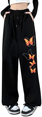 Womenените летна облека, жените лабава се вклопуваат во еластични џогери за џогери, панталони тренингот случајно печатење пеперутка