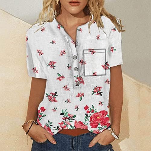 Плус големина на врвови за жени со кратки ракави со кратки ракави, симпатична печатена блуза со блуза лабава графички матични маички