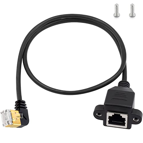 Duttek Ethernet 90 степени адаптер кабел, CAT 8 Ethernet кабел, екстремно тенок десен агол RJ45 машки до женски кабел за проширување на мрежата,