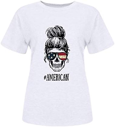 Кошули на четврти јули јули за жени Американски знаме Сончогледно печатење маица во САД Ден на независност Патриотски краток