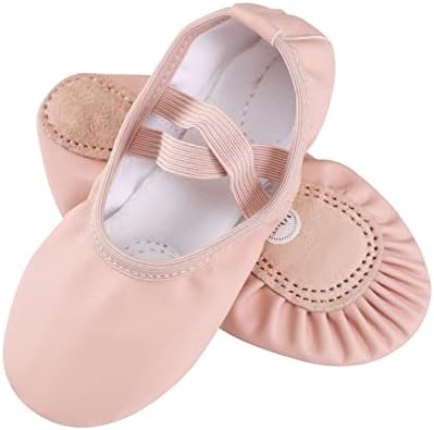 Boxmemory Балетски чевли за девојчиња, балетски чевли со платно кожа сплит единствени чевли за танцување, балетски влечки за девојки
