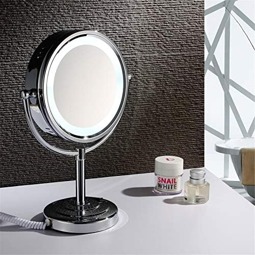 Огледало за шминка за Заах со светлина и зголемување, 8 инчи двострани стои LED хром суета огледала, countertop козметичка суета огледала,