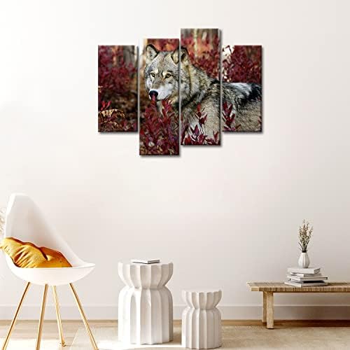 4 парче wallидна уметност сликарство волк во шумски слики отпечатоци на платно животно, масло за декор на слики за дома модерна декорација