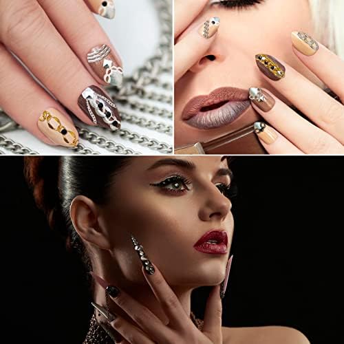 КАДС нокти ланци за нокти за нокти за жени за жени злато и сребрен метал панк -приврзок украси за нокти 3Д нокти Снабдување на уметноста
