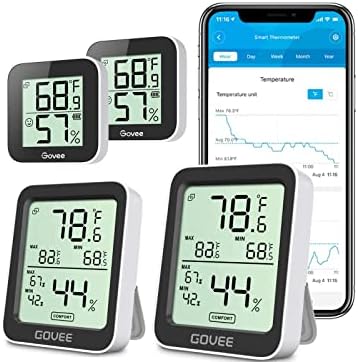 Предмети со пакет-4: Термометар на хигрометар Govee 4 пакет, мерач на температура на влажност со APP Alert, Mini Bluetooth Дигитален