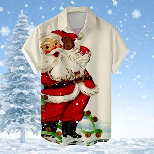 XXBR Божиќни кошули за кратки ракави за мажи, Божиќно копче Дедо Мраз надолу надолу со врвови на јаки од домашна забава лесна јакна од предна