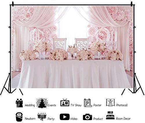 Oerju 12x10ft сонувачка свадба декорација фотографија позадина розови цвеќиња tulle завеса украсена маса свадбена церемонија за позадината