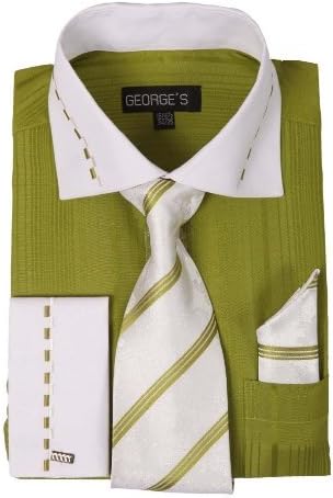 Џорџ Машки Двобојни Модни Фустани кошули со / Појавување На Вратоврска, Хенки &засилувач; француски Манжетни