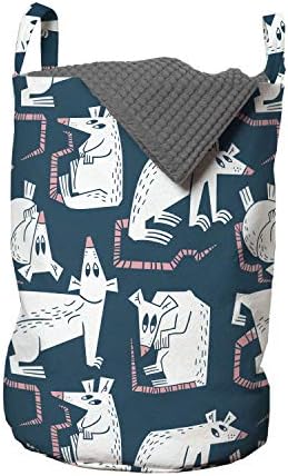 Ambesonne стаорци торба за перење, тематска апстрактна цртана филмска шема на глувчето печатење, корпа за попречувања со рачки