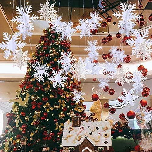 Оумуамуа Зимски Божиќ висини за снегулки украси, 12 парчиња снегулки од снегулки и 12 парчиња 3Д сјајни големи бели снегулки за