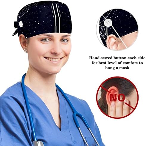 Медицински капачиња Муоум Прилагодливо работно капаче со копчиња и лак за коса Скетни скелети Ден на мртвите