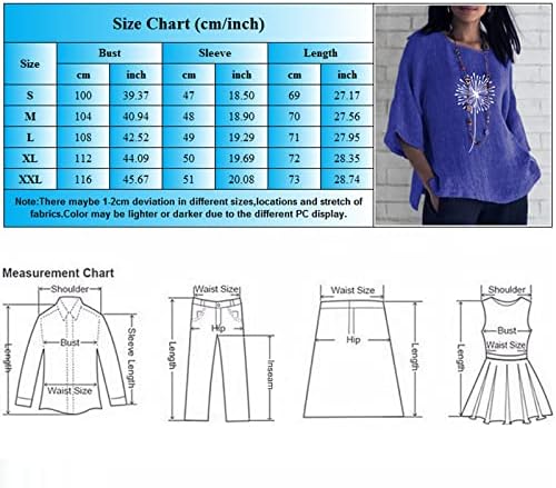 Плус Големина Блузи За Жени Летни Жени 3 Од 4 Ракави Вратот На Екипажот Цветни Печатени Лабави Врвни Маици Секојдневен Лен