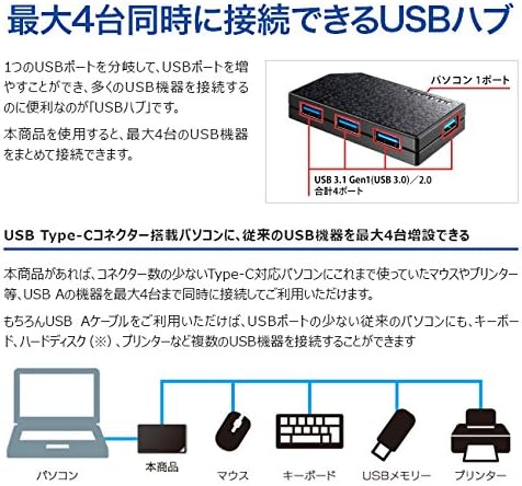 I-O Податоци US3C-HB4 USB Центар, USB 3.1, Gen1, Тип-C Компатибилен, Јапонски Производител