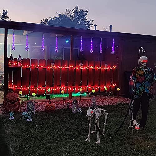 yofit Декорации за Ноќта на вештерките сет од 4 висечки пајаци со јајца со виолетови светла, реални пајаци прогонувани куќи за куќи