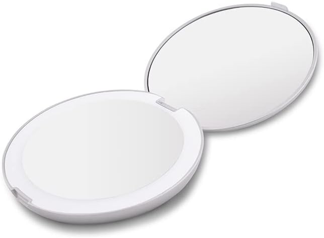 Огледала Осветлено тркалезно огледало за патување со среќен роденден и xlarge 360 ​​° ротатибилен трифолк осветлен пакет на огледало за шминка