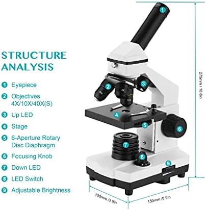 ZHYH 64X-640X Професионален биолошки микроскоп нагоре/надолу LED монокуларен микроскоп за студенти за деца образование со слајдови