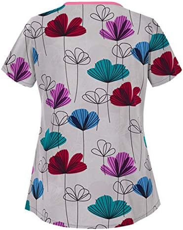 Блузи За Жени Облечена Шема Печатење Широки Кратки Ракави V Вратот Дневни Маици Чистење Врвови со 4 Џеб