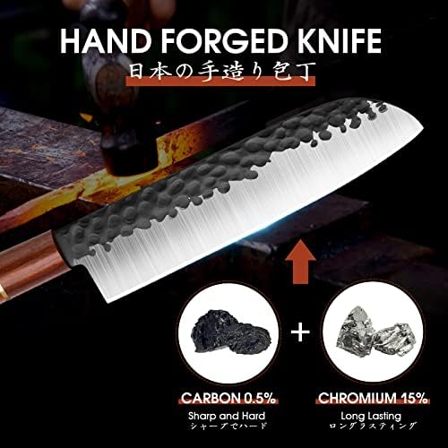 Сет на нож за готвачи на Хуук Јапонија, јапонски кујнски нож Сантоку 7 инчи и Накири нож зеленчук и овошен нож 7инч, рака фалсификувани