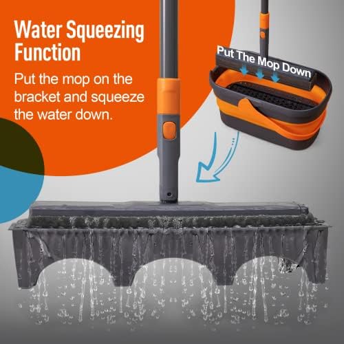 Clean Home Sponge Mop и кофа за кујнски бања плочки за чистење на подот за чистење и корпа за склопување со 2 глави со сунѓер за проширување