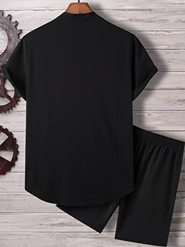 Fioxa Облека со две парчиња за мажи за мажи, графички четвртина кошула и шорцеви за половината за влечење