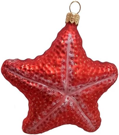Црвена starвездена морска живот, лак за уста, издувана стакло Божиќна украс