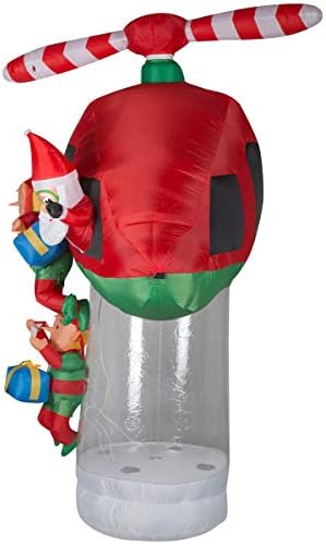 Gemmy Прекрасен купувач 8 ft висок Божиќ Санта Хеликоптер елф анимиран воздушен надуен двор декор