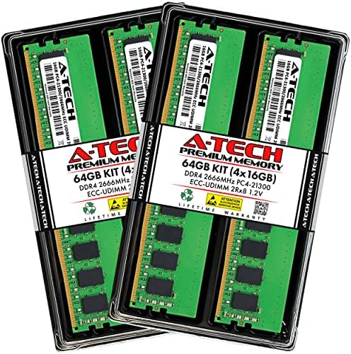 A -Tech 64GB комплет меморија RAM меморија за Dell PowerEdge R340 - DDR4 2666MHz PC4-21300 ECC Unbuffered UDIMM 2RX8 1.2V - сервер