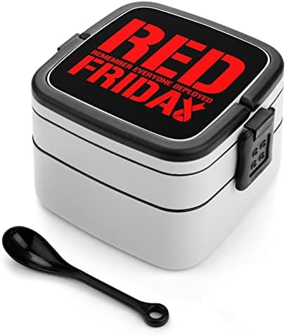R.E.D Запомнете ги сите распоредени кутии за ручек во црвен петок, преносен двослоен бенто кутија со голем капацитет за контејнер за ручек