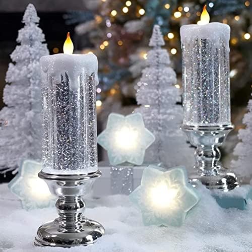 Ворпаренс безмилосни свеќи, водоотпорна божиќна свеќа светлина, романтична божиќна лесна ноќна светлина, лажни свеќи за украси за