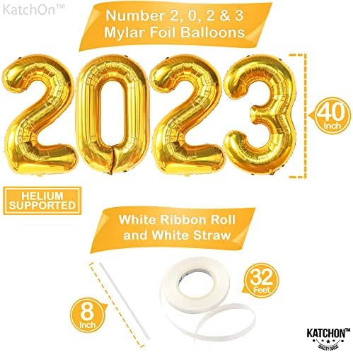 Сет Балони катчон, Црна И Златна 2023 Година-40 Инчи, Пакет Од 23 | 2023 Балони За Дипломирање Со Ѕвезден Балон За Украси За Забави