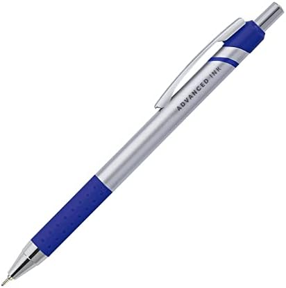 Office Depot Advanced Ink Retractable Ballpoint пенкала, точка на игла, 0,7 mm, сребрена буре, сино мастило, пакет од 12