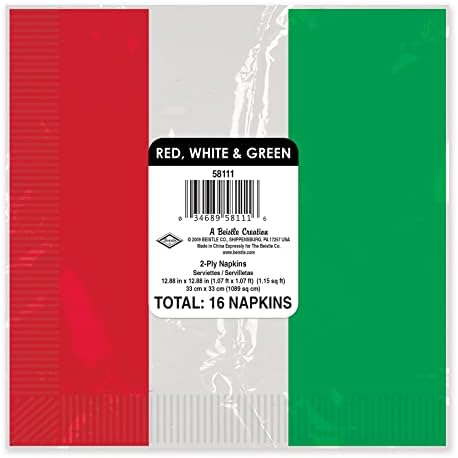 Beistle 16 парче хартија за еднократна употреба италијанско знаме за ручек со салфетки фиеста садови за Божиќни партии, 6,5 “, црвена,
