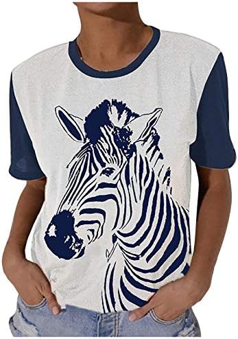 Летни врвови за жени 2023 Модна облека, женска обична зебра печати кратка ракав маица, животинска графичка мета блуза