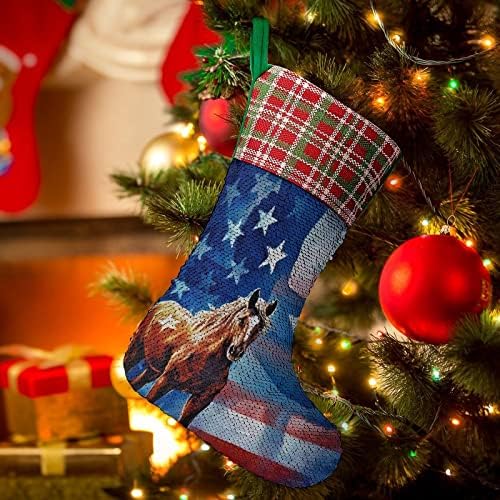 Коњски ќелав орел Американски знаме Секвенк Божиќно порибување сјајно wallидови што висат украси Декорација за забава за одмор на дрво од