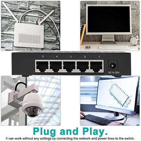 Прекинувач Gigabit Ethernet, 5 порт Брз 10/1 100/1000Mbps Ethernet LAN Hub Network Gigabit Switch, режим на прилагодување на