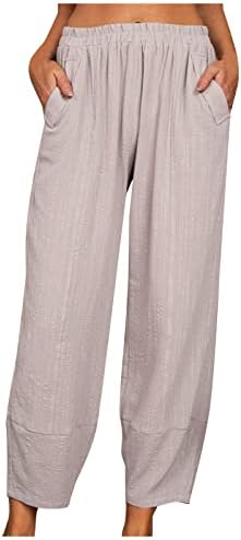 XPSJBBB Постелнини панталони за жени плус големина Каприс панталони памучни постелнина широка нога лето лето удобно лабава лабава