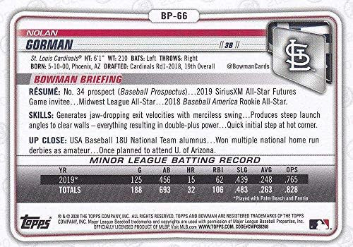 2020 Проспекти на Bowman BP-66 Nolan Gorman St. Louis Cardinals Baseball NM-MT
