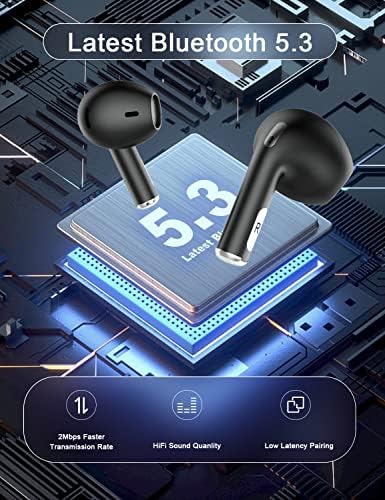 Безжични Слушалки, Bluetooth 5.3 Пупки За Уши Контрола На Допир Со Вградени Слушалки За Микрофон Во Уво, Премиум Стерео Слушалки IPX6 Водоотпорни
