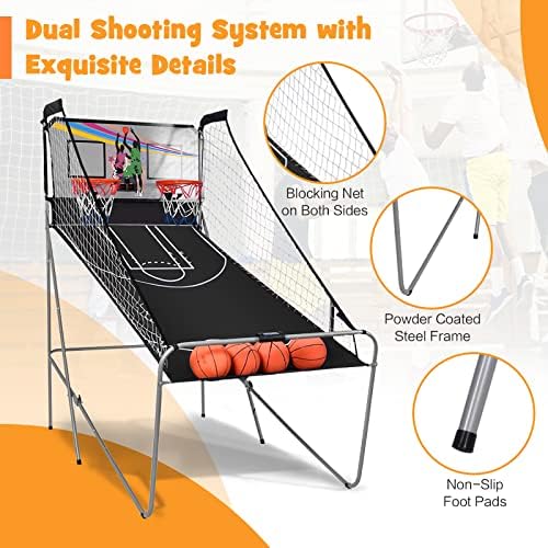 Goplus Dual Shot Basketball Arcade Game, преклоплива електронска кошаркарска игра за кошарка за 2 играчи со 8 опции за натпревари,