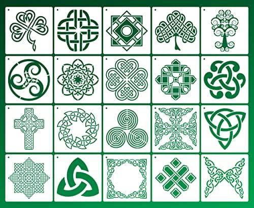 20 парчиња келтски матрици, келтска трикетра јазол матрица, 6 x 6 инчи еднократно мирно матрица за занаети и украси, викиншки матрица за сликање