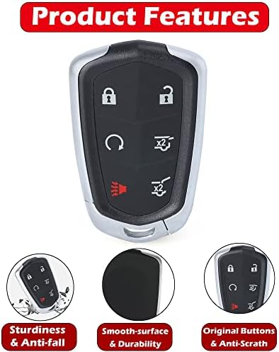Key Fob Shell, Alliskeys замена Smart Remote Key Cover Cover 6 копчиња погодни за -2018 Cadillac Escalade