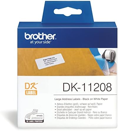 Брат DK-11221 етикета ролна, квадратни етикети, црно на бело, 1000 етикети, 23мм х 23мм, оригинални материјали