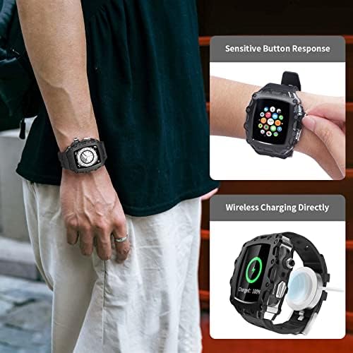 Комплет За Модификација АЗАНУ За Серијата Apple Watch 8 7 45mm Метална Рамка+Гумен Ремен за Iwatch Серија 6 SE 5 4 44mm Mod Капак