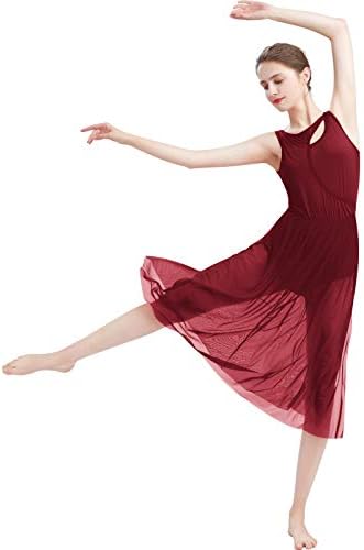 Одасдо Лирски танцови носии за жени современи танцувачки облеки без ракави исечени предни мрежи макси фустан xs-xl