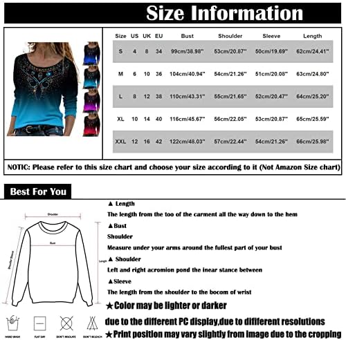 NOKMOPO Тренингот Со Долги Ракави Блузи За Жени Обичен Моден Печатење Со Долги Ракави О-Вратот Удобен Пуловер Врвот