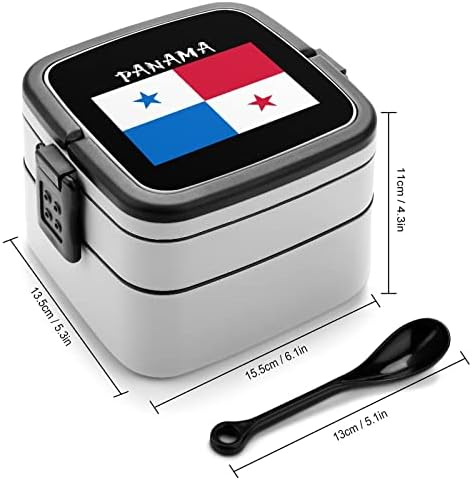 Знаме На Панама Бенто Кутија Двослоен Се-Во-Едно Редење Ручек Контејнер Со Лажица За Пикник Работа Патување